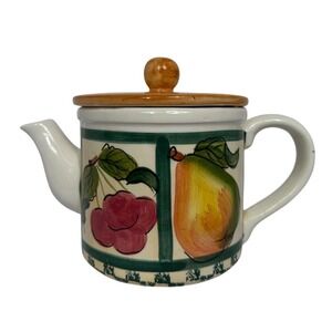 Fruit Design Ceramic Teapot with Wooden Lid Kitchen Decor Accent Piece